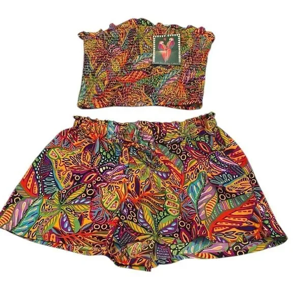 NWT Live 4 truth szS Colorful Leaf Print Two-Piece shorts with tube top set - Picture 1 of 17